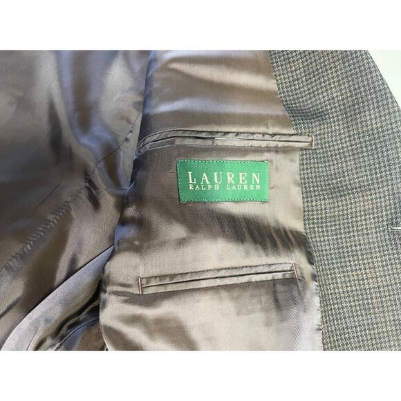 Ralph Lauren Wool Sport Coat Blazer Jacket Houndstooth 46R Dark Gray Black - Picture 12 of 12